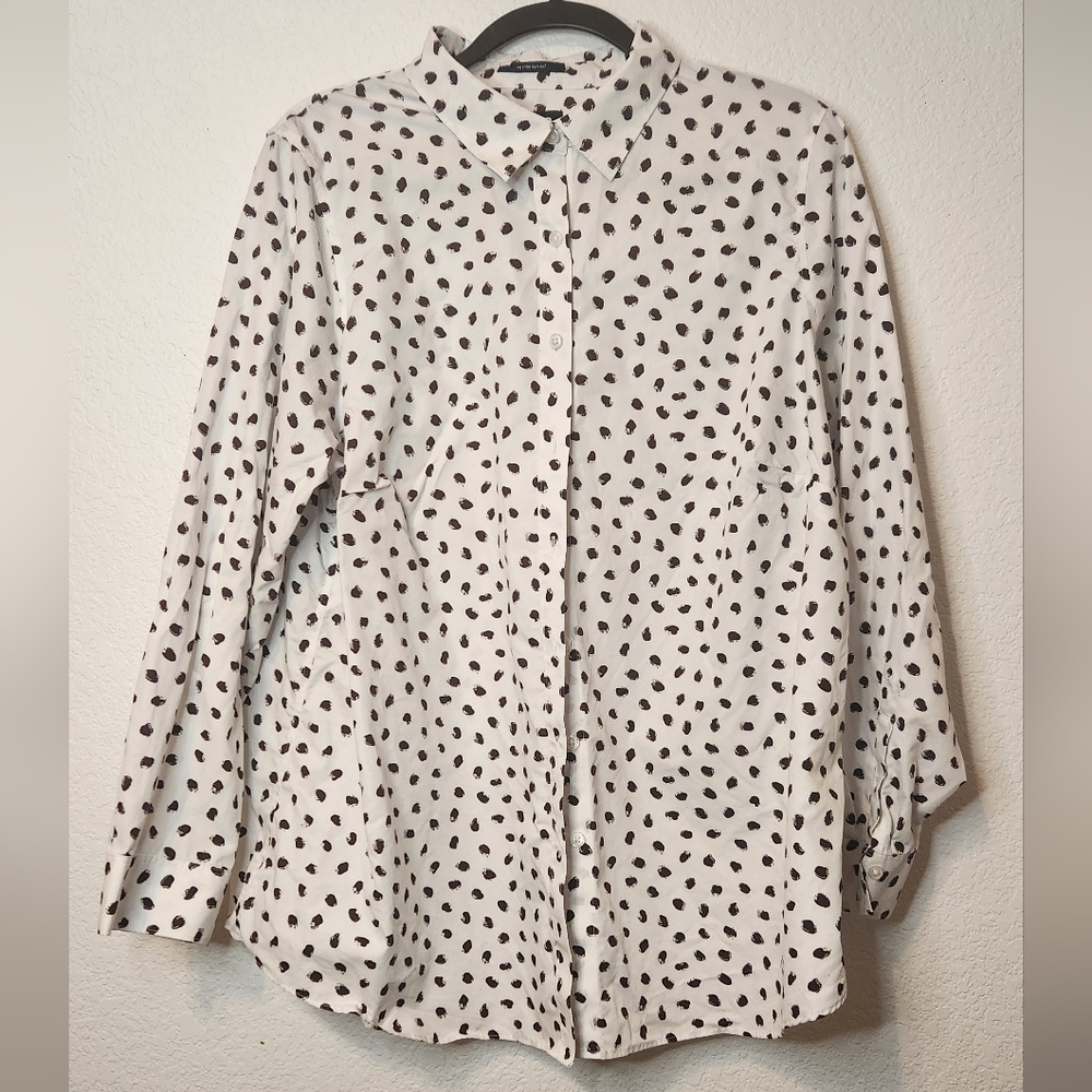 Lands' End No Iron Supima‎ Women's White Shirt with Brown Dots, Size 22W